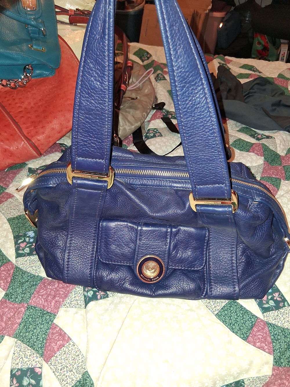 Michael Kors Royal Blue Pebbled Leather Shoulder Bag with Gold Hardware
